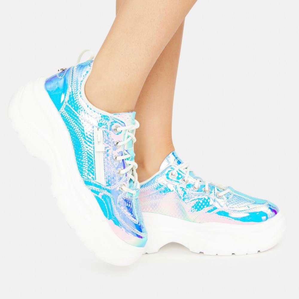 Sparkl Fairy Couture 🧚🏻‍♀️ 5 Iridescent Blue Snake Platform Lace Up Sneakers